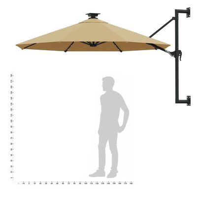 vidaXL Wall-mounted Garden Parasol with LEDs 300 cm Taupe