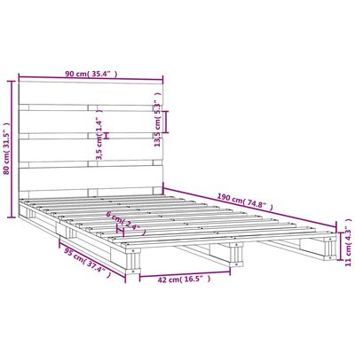 vidaXL Bed Frame 90x190 cm Single Solid Wood Pine