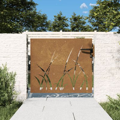 vidaXL Garden Gate 85x100 cm Corten Steel Grass Design