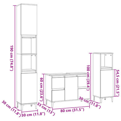 vidaXL 3 Piece Bathroom Furniture Set Sonoma Oak Engineered Wood