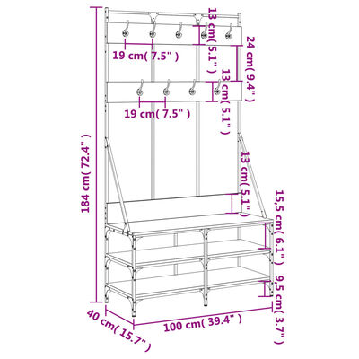 vidaXL Clothes Rack with Shoe Storage Sonoma Oak 100x40x184 cm