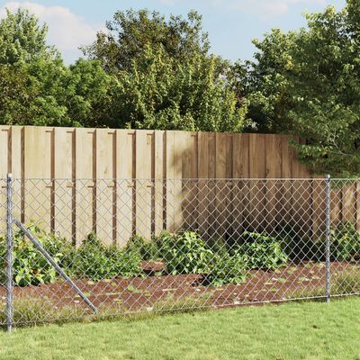 vidaXL Chain Link Fence with Spike Anchors Silver 1.1x25 m