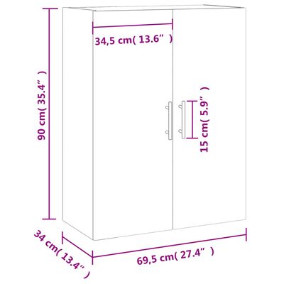 vidaXL Wall Mounted Cabinet High Gloss White 69.5x34x90 cm