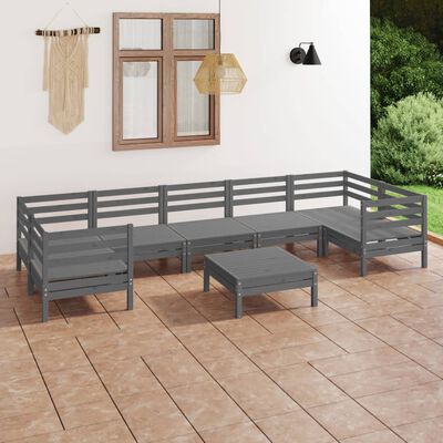 vidaXL 8 Piece Garden Lounge Set Grey Solid Wood Pine