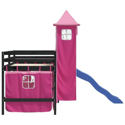 vidaXL Kids' Loft Bed with Tower without Mattress Pink 80x200 cm