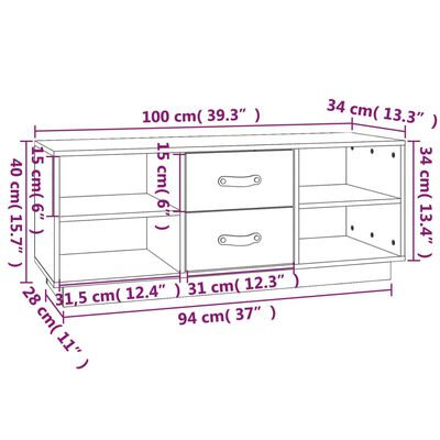 vidaXL TV Cabinet Grey 100x34x40 cm Solid Wood Pine