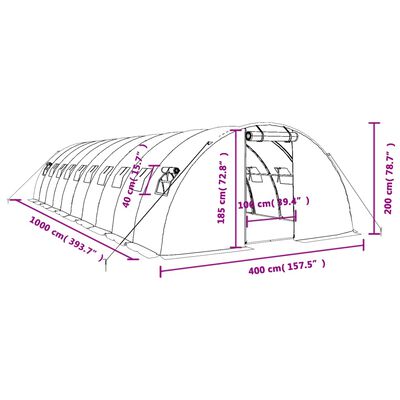 vidaXL Greenhouse with Steel Frame Green 40 m² 10x4x2 m