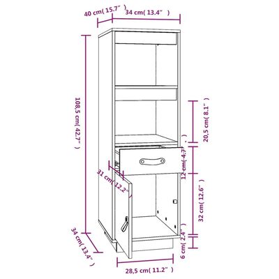 vidaXL Highboard Honey Brown 34x40x108,5 cm Solid Wood Pine