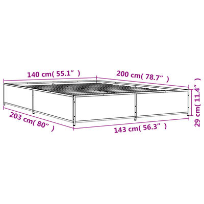 vidaXL Bed Frame without Mattress Brown Oak 140x200 cm