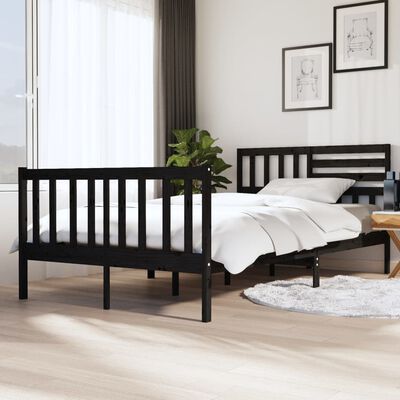 vidaXL Bed Frame without Mattress Black Solid Wood 120x200 cm (810081+814138)