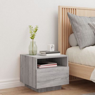 vidaXL Bedside Cabinet with LED Lights Grey Sonoma 40x39x37 cm