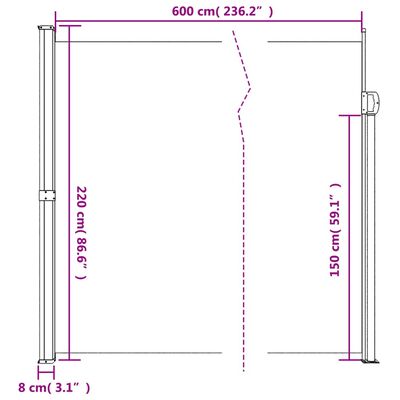 vidaXL Retractable Side Awning Black 220x600 cm