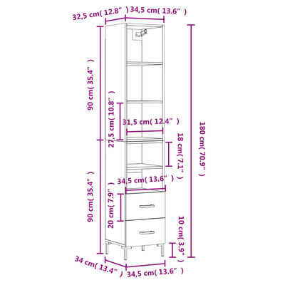 vidaXL Highboard Concrete Grey 34.5x34x180 cm Engineered Wood