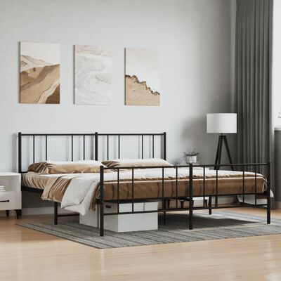 vidaXL Metal Bed Frame without Mattress with Footboard Black 183x213 cm