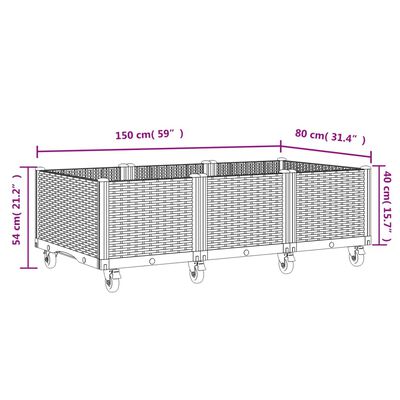 vidaXL Garden Planter with Wheels Black 150x80x54 cm PP