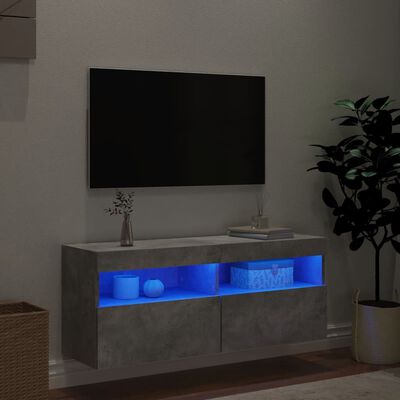 vidaXL TV Wall Cabinet with LED Lights Concrete Grey 100x30x40 cm