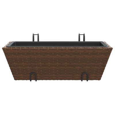 vidaXL Planters with hooks 2 pcs Brown Poly Rattan