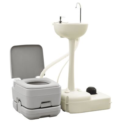 vidaXL Portable Camping Toilet and Handwash Stand Set with Water Tank