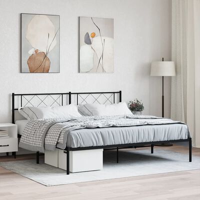 vidaXL Metal Bed Frame with Headboard Black 193x203 cm