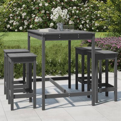 vidaXL 5 Piece Garden Bar Set Grey Solid Wood Pine