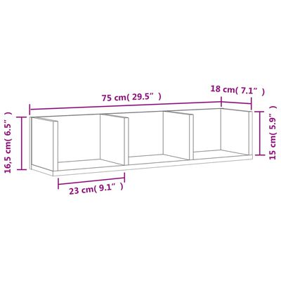 vidaXL Wall Cabinets 2 pcs Concrete Grey 75x18x16.5 cm Engineered Wood