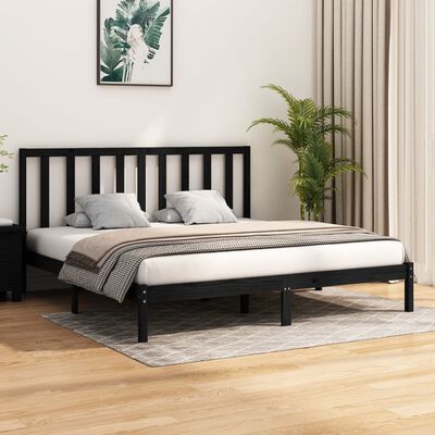 vidaXL Bed Frame without Mattress Black Solid Wood Pine 200x200 cm