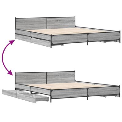 vidaXL Bed Frame with Drawers without Mattress Grey Sonoma 180x200 cm Super King