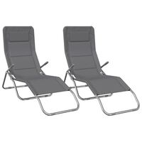 vidaXL Folding Sun Loungers 2 pcs Grey Textilene&Powder-coated Steel