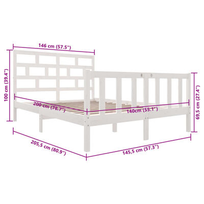 vidaXL Bed Frame without Mattress White Solid Wood 140x200 cm (810083+814195)