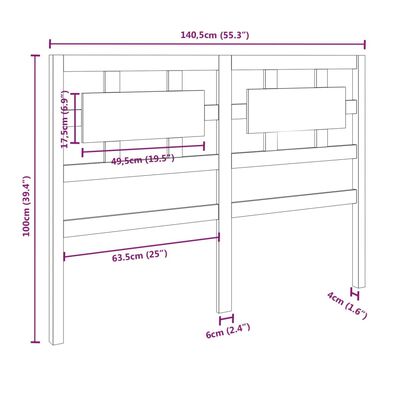 vidaXL Bed Headboard 140.5x4x100 cm Solid Wood Pine