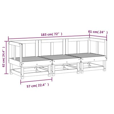 vidaXL 3 Piece Garden Lounge Set Black Solid Wood Pine