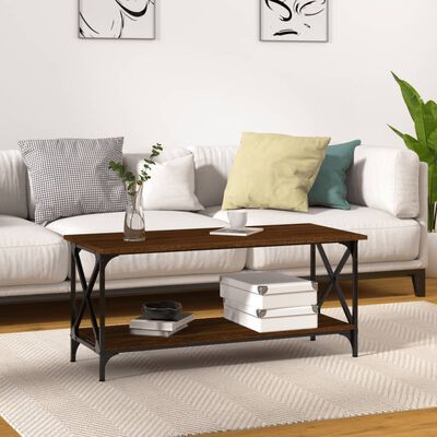 vidaXL Coffee Table Brown Oak 100x45x45 cm Engineered Wood and Iron