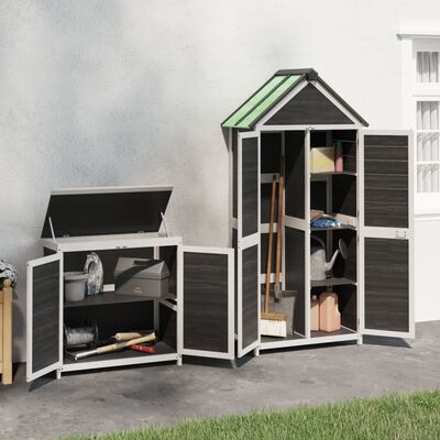 vidaXL 2 Piece Garden Tool Shed Set Grey Solid Wood Pine