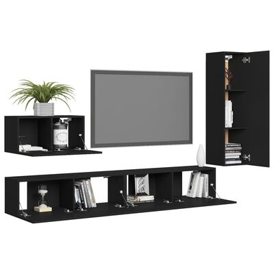 vidaXL 4 Piece TV Cabinet Set Black Engineered Wood