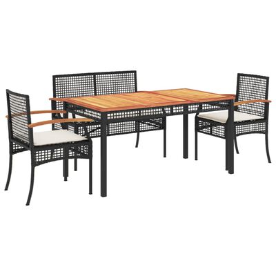 vidaXL 3 Piece Garden Dining Set with Cushions Black Poly Rattan