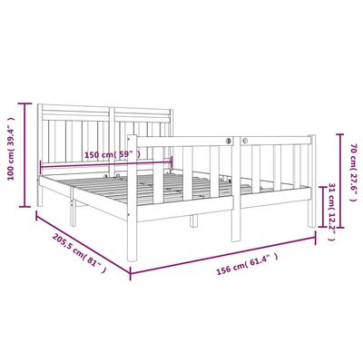 vidaXL Bed Frame without Mattress Black King Size Solid Wood