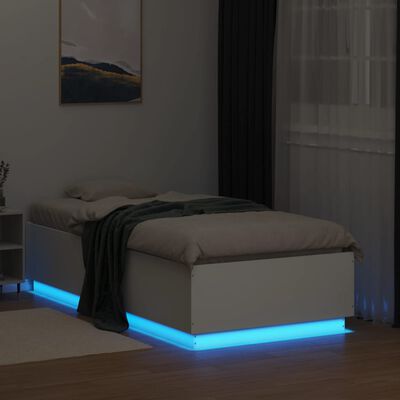 vidaXL Bed Frame with LED without Mattress White 75x190 cm Small Single