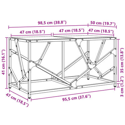 vidaXL Coffee Table with Transparent Glass Top 98.5x50x41 cm Steel