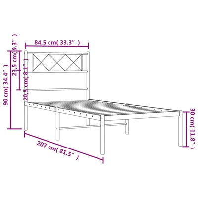 vidaXL Metal Bed Frame without Mattress with Headboard Black 80x200 cm