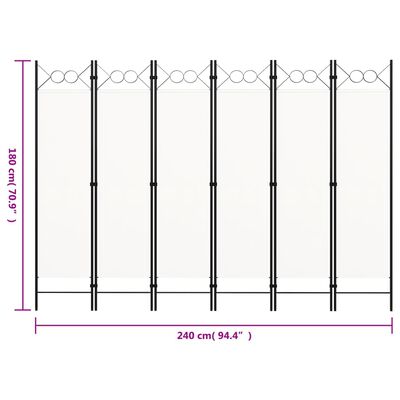 vidaXL 6-Panel Room Divider White 240x180 cm