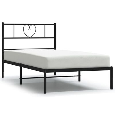 vidaXL Metal Bed Frame without Mattress with Headboard Black 90x190 cm Single