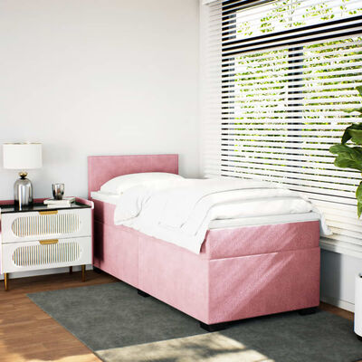 vidaXL Box Spring Bed with Mattress Pink 100x200 cm Velvet