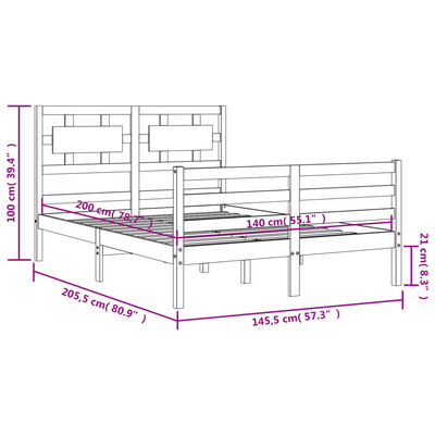 vidaXL Bed Frame without Mattress White 140x200 cm Solid Wood