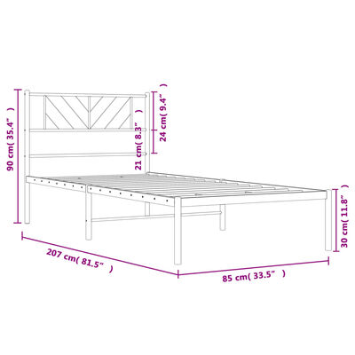 vidaXL Metal Bed Frame without Mattress with Headboard White 80x200 cm