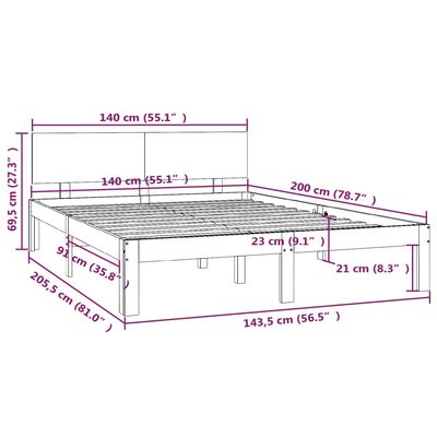 vidaXL Bed Frame without Mattress Solid Wood Pine 140x200 cm