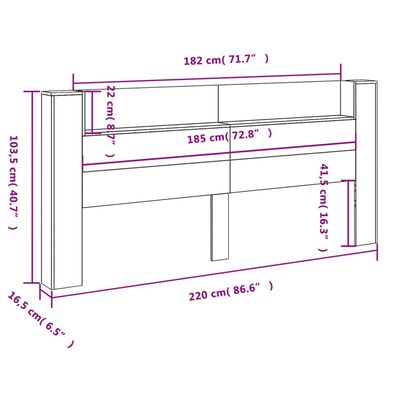 vidaXL Headboard Cabinet with LED Smoked Oak 220x16.5x103.5 cm