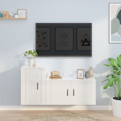 vidaXL 2 Piece TV Cabinet Set High Gloss White Engineered Wood