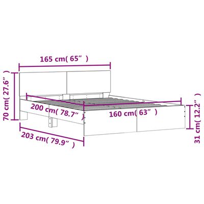 vidaXL Bed Frame with LED without Mattress Grey Sonoma 160x200 cm