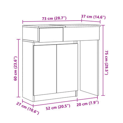 vidaXL Dressing Table with LED Grey Sonoma 115x37x110.5 cm