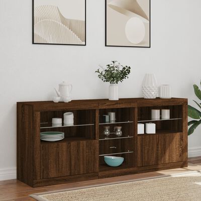 vidaXL Sideboard with LED Lights Brown Oak 162x37x67 cm